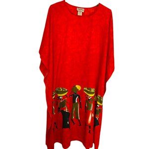 Sahara Arms Orange African Border Print Caftan with Size Stitching One Size Plus